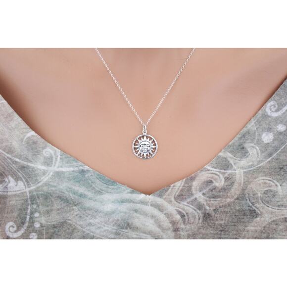 Sterling Silver Smiling Sun Charm Necklace, Silver Smiling Sun Charm Necklace - Picture 4 of 5